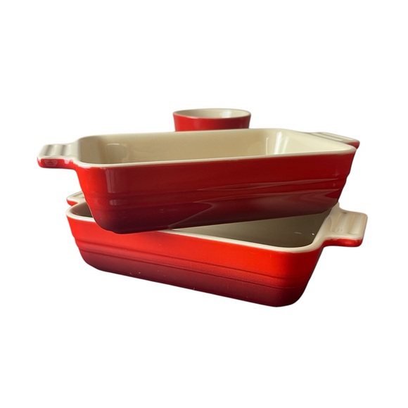 Le Creuset Stoneware Ramekin & 5x7 Rectangle Baking Dishes Set of 4 New - Picture 4 of 10